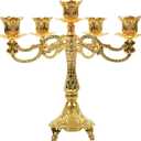 5-Candle Candelabra Metal Candlestick Holder Decoration for Weddings, Churches, Halloween, Christmas, Birthday Party (A-Gold)