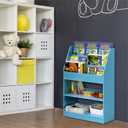 Furinno LOVA Book Shelf, 5-Tier Magazine Bookshelf, Bookcase with Open Shelves Storage, 9.4 x 24.6 x 37, for Living Room, Bedroom, Home Office, Light Blue