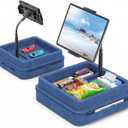 KDD Tablet Pillow Holder - 360Adjustable iPad Pillow Stand for Lap, Bed and Desk - Gooseneck Tablet Soft Pad Dock with Storage Tray and Pocket Compatible with iPad Pro 12.9, Air Mini, Phone,(Blue)