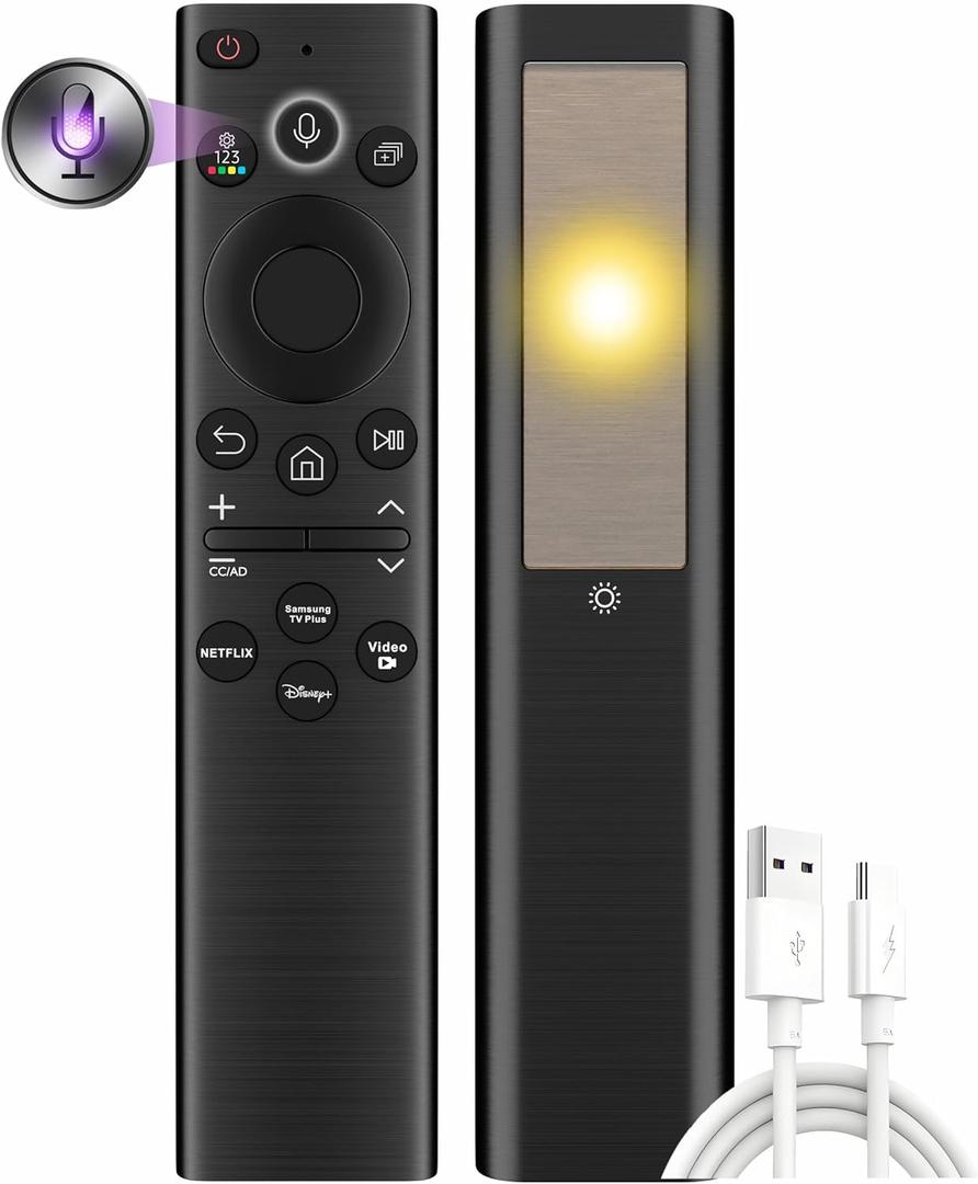 Replacement Solar TV Remote Control for Samsung Smart TV (2018-2025): Rechargeable solarcell, USB-C Charging, Voice & Bluetooth, Neo, QLED, Crystal UHD, Frame, Terrace, Sero, Serif and Monitor