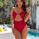 Blooming Jelly Womens One Piece Swimsuit Tummy Control Bathing Suit Sexy Slimming Flattering Cute Cheeky High Cut Swimwear (Red, L)