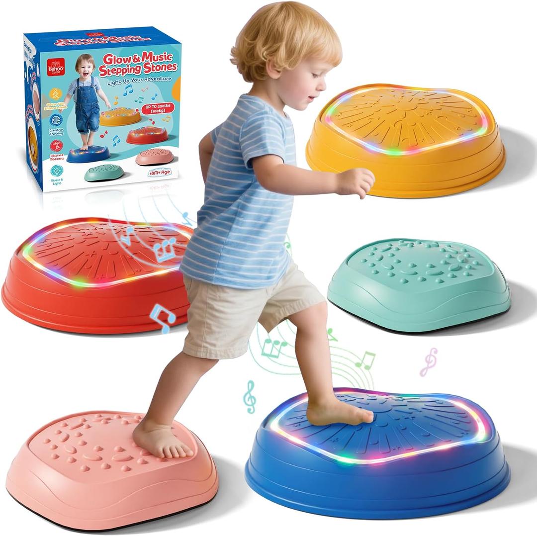 Lehoo Castle Light Up Musical Stepping Stones for Kids, Non-Slip Toddler Stepping Stones for Autism, Outdoor Sensory Toys for Toddlers 1-3, Obstacle Course for Kids 3-5