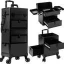 AROUS Rolling Makeup Case with 3 Drawers, Cosmetology Case on Wheels 5 IN 1 Makeup Train Case Make Up Organizer for Artist Salon Nail Teach Trunk,Black
