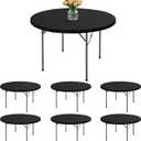 Fitted Round Table Cover with Elastic - 6 Pack Black Round Tablecloths 60 Inch, Windproof & Non-Slip Dining Circle Table Protector for Outdoor Picnic, Party, Event