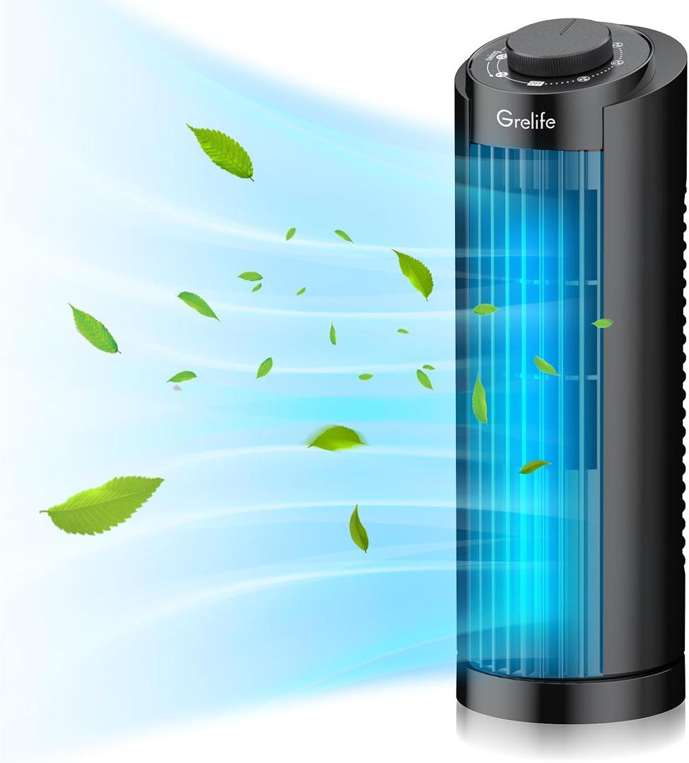Grelife Tower Fan, 70° Oscillating Fan with 3 Speeds, Fast Cooling, Quiet Operation, Portable Bladeless Fan, 13"" Desk Tower Fan for Bedroom Home Office Desktop, Black, TF2007 Grelife Tower Fan, 70° Oscillating Fan with 3 Speeds, Fast Cooling, Quiet Operation, Portable Bladeless Fan, 13"" Desk Tower Fan for Bedroom Home Office Desktop, Black, TF2007