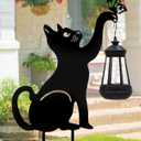 Black Cat Yard Decorations Outdoor - Solar Lights Outdoor Garden Decor Stake with Butterfly Decorative Metal Housewarming Ornament for Pathway Lawn Patio  Unique Gift for Woman Mom Grandma