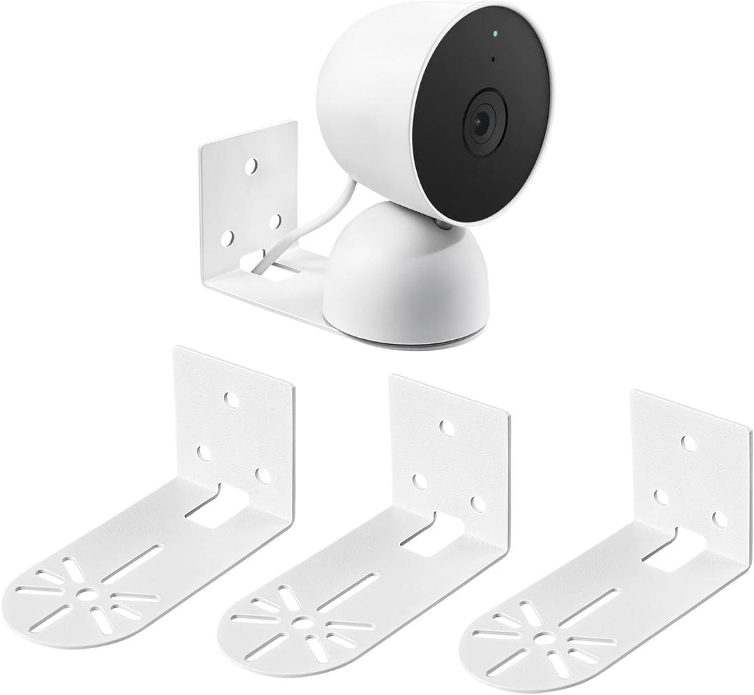 3 Pack Adhesive Metal Nest Camera Mount fits for Google Indoor Nest Security Cam 2nd Generation Wired, Adjustable Wall Mount Camera Bracket Holder for Optimal Viewing Angles, White