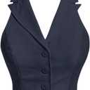 Women's Solid Asymmetrical Hem Backless Crop Tank Tops Sleeveless Casual Button Front Crop Blazer Vest (Medium, Navy Blue)