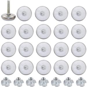 Adjustable Furniture Levelers, 20 Pcs M6 Furniture Glide with White Bottom Table and Chairs Leveling Feet Furniture Leveler Pads with Threaded Shank T-Nuts (M6 X 25mm)