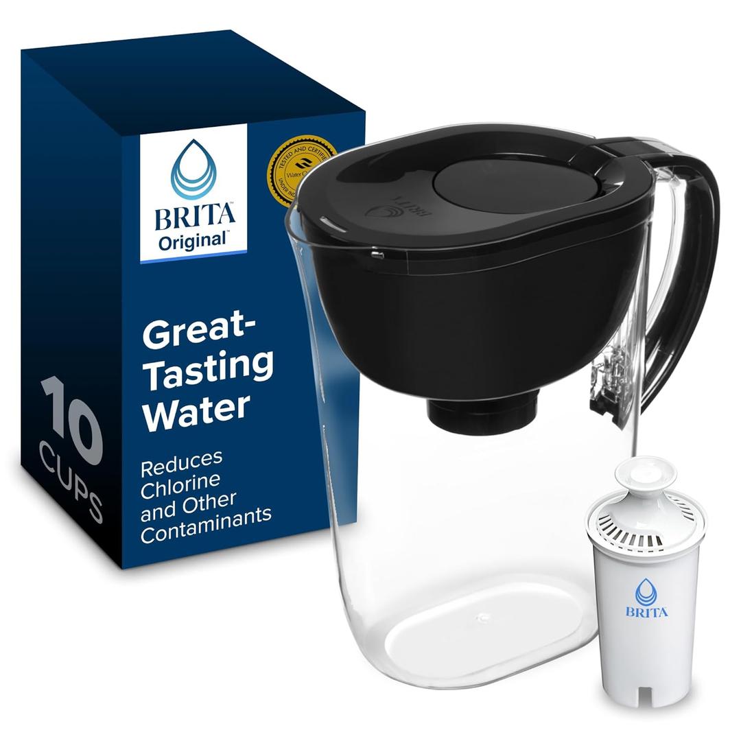 Brita Large Water Filter Pitcher for Tap and Drinking Water with SmartLight Change Indicator, Includes 1 Standard Filter, BPA-Free, Lasts 2 Months, 10-Cup Capacity, Stretch Limo Black