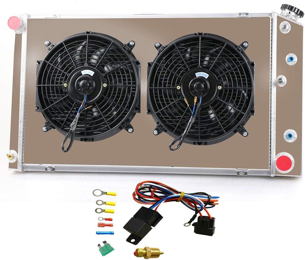 ALLOYWORKS 3 Row All Aluminum Radiator Shroud Fan Relay Kit For 1968-1990 Chevy GMC C/K/G/P Series Truck Pickup Suburban, Chevy Chevelle El Camino Radiators AT MT V8 Engines 28" Wide Core Crossflow