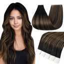 Full Shine Tape in Hair Extensions 18 Inch Color 1B Off Black Ombre 6 Brown Highlight 1B Black Natural Seamless Tape Ins Human Hair Extensions 20 PCS 50 Grams Add Volume