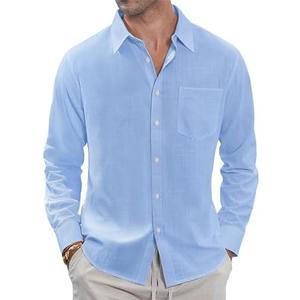 J.VER Men's Linen Shirts Casual Button Down Long Sleeve Shirt Solid Spread Collar Summer Beach Shirts with Pocket Size Large