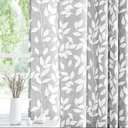 White and Grey Curtains for Bedroom 84" Length Semi-Sheer Print Leaf Curtains for Living Room Windows, Grommet Top, 1Panel
