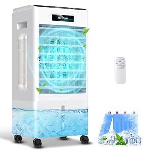 Portable Air Conditioners, Windowless Portable AC with 3 Speeds, 3 Modes, 8L Evaporative Air Cooler w/7H Timer, 90°Oscillation, Remote Control Air Conditioners for Bedroom, Small Room, Home (White)