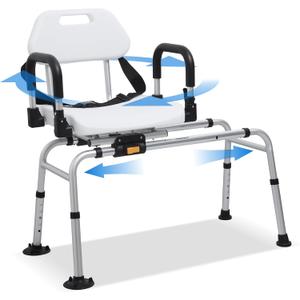 PIDOSO Sliding Shower Chair Tub Transfer Bench with Swivel Seat, Shower Bench for Elderly and Disabled Slides and 360° Rotates, with Pivoting Arms and No-Slip Suction Cups, Height Adjustable