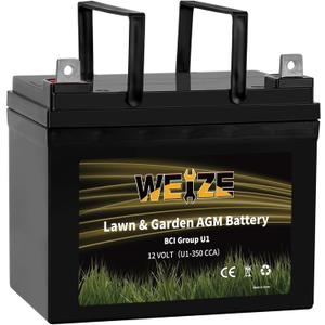 WEIZE Lawn Garden AGM Battery, 12V 350CCA BCI Group U1 SLA Starting Battery for Lawn, Tractors and Mowers, Compatible with John Deere, Toro, Cub Cadet, and Craftsman (U1-350 CCA)