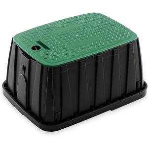 Leinuosen 15" x 21" Rectangular Jumbo Valve Box and Cover, 12 Inch Height, Black Irrigation Control Sprinkler Valve Box with Green Lid Heavy Duty for Garden Lawn, Park, Playground