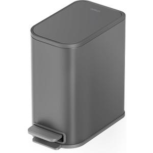 Cesun Small Bathroom Can with Lid Soft Close, Step Pedal, 5 Liter / 1.3 Gallon Stainless Steel Garbage Can with Removable Inner, Waste Basket for Bathroom, Bedroom (Gray)