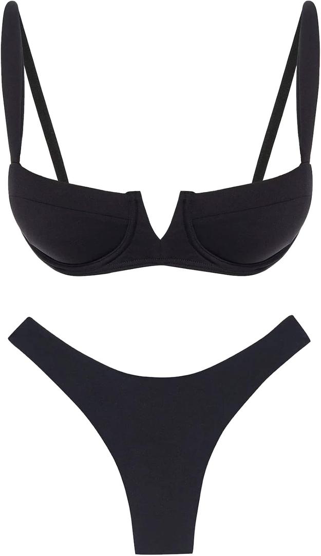 Narecte Women's Sexy Bikini Set, Triangle Bikini, Two Piece Swimsuit, Black, XXL