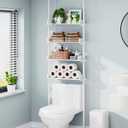 ALLZONE 4 Tier Over The Toilet Storage, Adjustable Wood Over Toilet Bathroom Organizer, Freestanding Shelves, Fit Most Showers Over The Toilet Shelf, 92 to 116 Inch Tall, White
