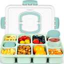 Caperci Original Snackle Box Container - 10-Compartment Divided Snack Serving Tray with Lid & Handle, Built-in 2 Dressing Containers, Leak-Proof, Dishwasher Safe, BPA-Freen (Mint Green)
