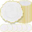 50 Pcs Clear Charger Plates Bulk 13 Inch Plastic Charger Plates for Dinner Plate, Clear with Gold Rim Chargers for Table Setting, Reef Design Plate Floral Decor Round Chargers for Wedding Party Event