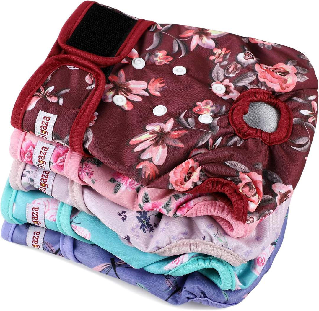 Washable Reusable Female Dog Diapers(5 Pack) Large Doggie Puppy & Doggy Dog Diaper, Period Panties in Heat Large Butterflies and Dragonflies