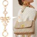 2 x Hzopcw 2pcs Gold Bag Extender Chain, Bow Pearl Purse Extender Chain for Women, Metal Bag Chain Charms for Handmade Shoulder Crossbody Bags Wallets Clutches