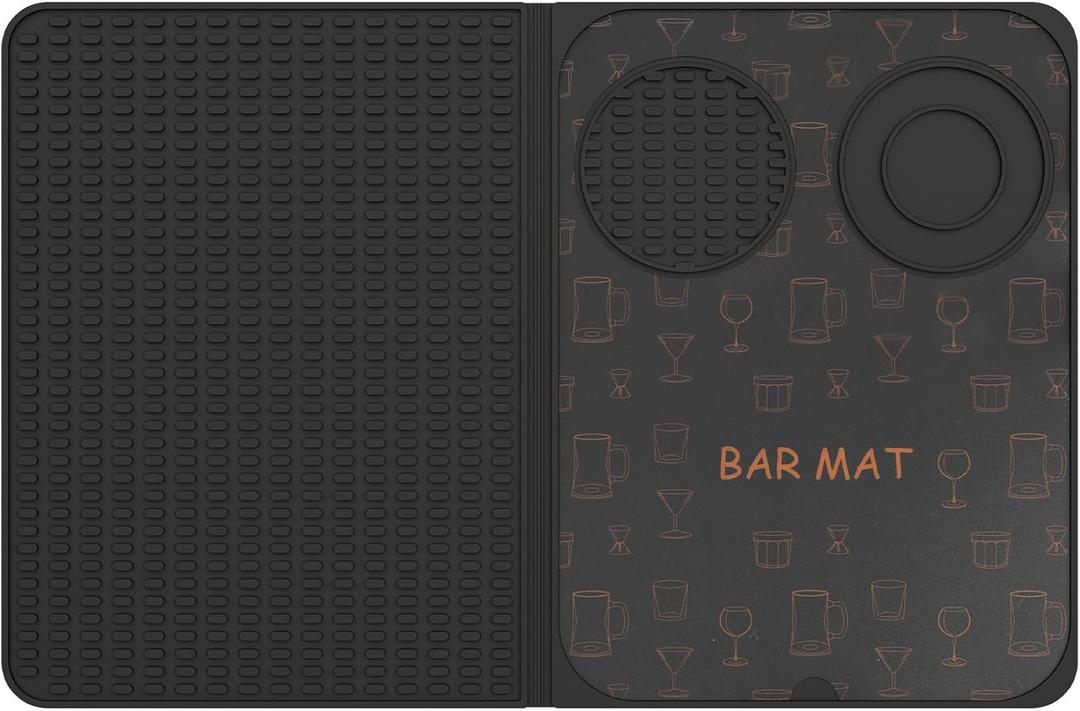 Bar Mats for Countertop, Silicone Dish Drying Mat for Kitchen Counter, Cocktail Bar Mat, Foldable Silicone Coffee Mat, Bar Mats for Home Bar Bartending (Black, 1pc)