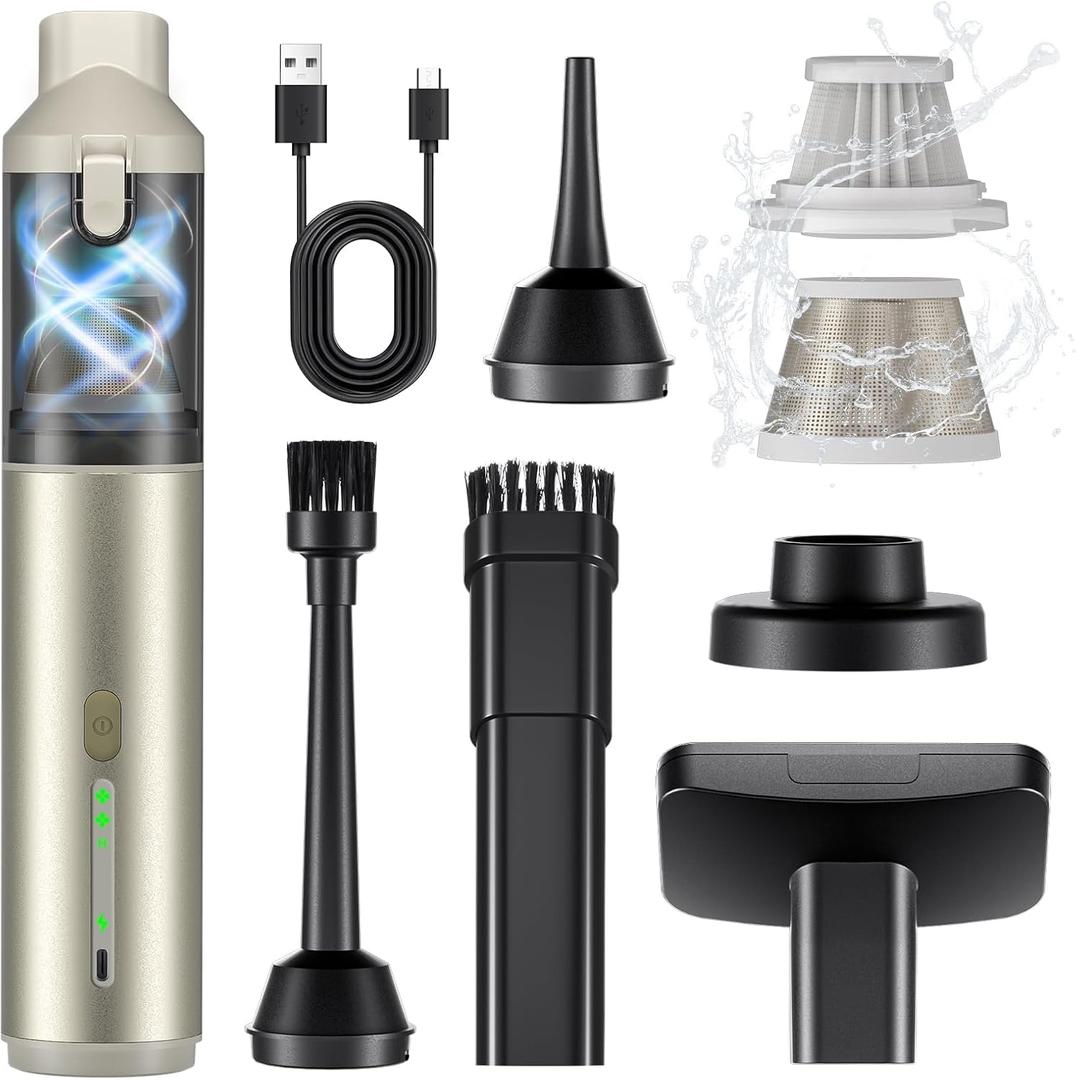 Car Vacuum Portable with 16000Pa Powerful Suction, Handheld Vacuum Cordless Rechargeable Blow & Suction 4 in 1, Small Vacuum Cleaner for Car, Outdoor, Home, Office 