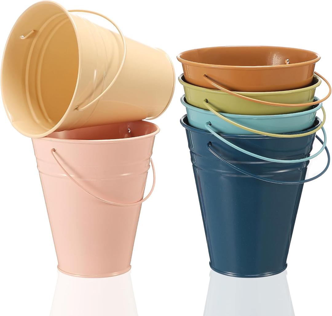 Sadnyy 6 Pack Colored Small Metal Buckets with Handle, 4.5 x 5.1 Inch Mini Galvanized Tin Bucket for Back to School Classrooms Crafts Pencil Holder Boho Wedding Birthday Party Favor Decoration