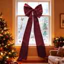 16 x 42 Inches Extra Large Christmas Satin Bows Christmas Tree Topper Decorations Xmas Tree Toppers BowsBows for Home Wreath Wall Backdrop Birthday Wedding Party Decorations(Deep Red), 23 X 31 Inches