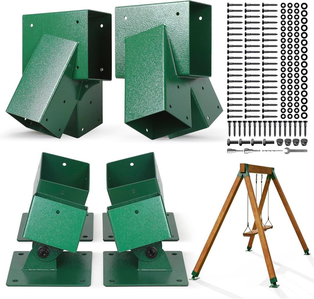 Swing Bracket Kit, Stainless Steel 2-Pack A Frame Swing Brackets and 4-Pack Adjustable Swing Set Brackets,for Outdoor & Backyard (Green)