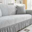 Stretch Velvet Sofa Slipcover, Cushion Couch Cover with Skirt, Pet Friendly Durable Washable Stretchable, Easy Fit Universal Furniture Protector, (66"-90",Light Gray)
