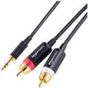 Amazon Basics 3.5mm Stereo Aux to 2 x RCA Audio Cable Adapters, 4 Feet/1.2 m, for Connecting Amplifiers, Speakers, with Gold-Plated Plugs, Black