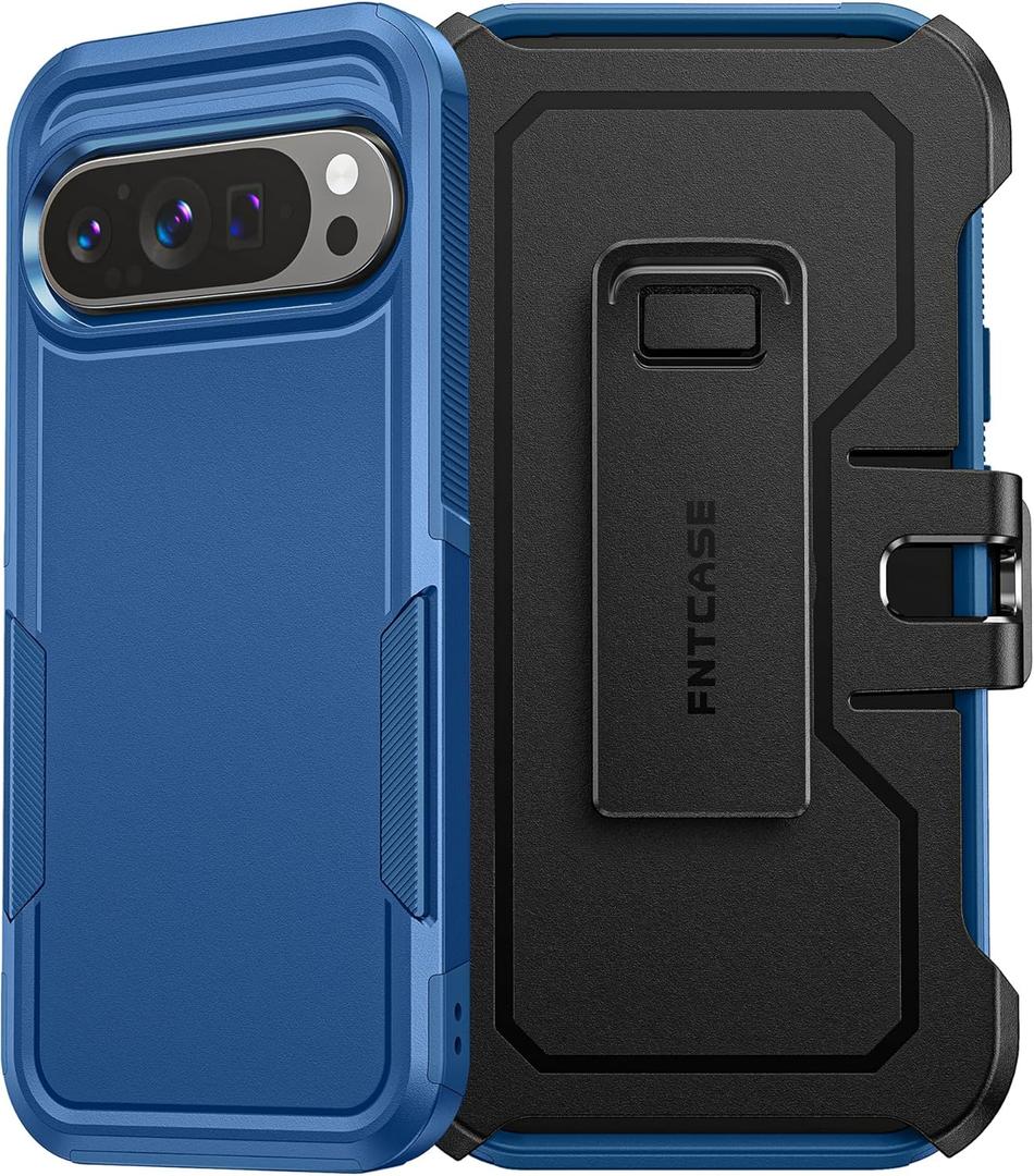 FNTCASE for Google Pixel 9-Pro-XL Case: Dual Layer Heavy Duty Protective Cell Phone Cover with Belt-Clip Holster | Military Grade Drop Shockproof Protection Non Slip Phonecase (Blue)