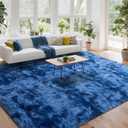 DweIke Fluffy Navy Blue Shag Rugs for Bedroom Living Room, 4x6 Feet Soft Plush Tie-Dyed Dark Blue Girls Boys Kids Rug, Non-Slip and Machine Washable Carpet for Dorm Nursery Classroom Decor
