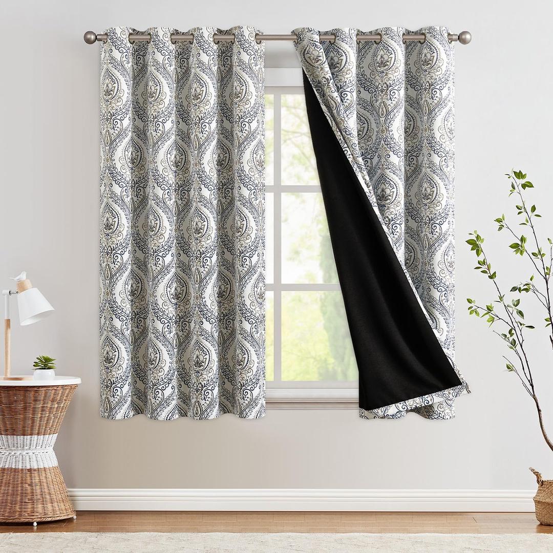 jinchan Blackout Curtains 72 Inch Length 2 Panels Blue Damask Medallion Window Curtains for Bedroom Grommet Thermal Insulated Drapes for Living Room Vintage Luxury Window Treatments Set