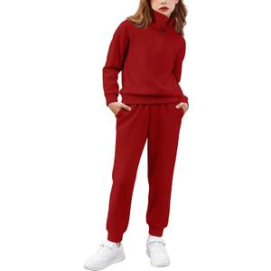 Arshiner Girls 2 Piece Outfits Sweatsuit Set Half Zip Lapel Collar Long Sleeve Sweatshirt Sweatpant Tracksuit Sets (5-6 Years, Red)