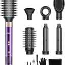 7 in 1 Blow Dryer Brush and Hair Dryer, Hot Hair Styler with Negative Ion 110,000 RPM Hair Straightener Brush for Fast Drying Straightening Curling Voluming, Suitable for All Types,Purple