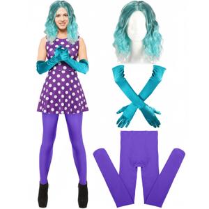 Chuangdi 3 Pcs Halloween Women Costume Accessories Blue Green Wig Gloves Stocking for Adult Cartoon Movie Cosplay Party