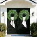 HUZIYAHAN 28In Large Boxwoods Door Wreaths for Front Door Spring Summer Outside All Season Green Year Round Artificial Greenery Wreath for Wall Window Rustic Farmhouse Home Outdoor Indoor Decorations