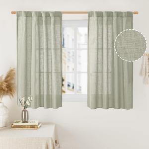 LAMIT Sage Grey Linen Curtains 48 Inch Length 2 Panels, Light Filtering Panels Back Tab and Rod Pocket Neutral Drapes for Kitchen/Window/Loft Room/Bedroom, 34 x 48 Inch