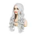 Sallcks Women's Long Curly Wavy Silver Gray Wigs Cosplay Costume Halloween Wigs Synthetic Middle Parting Replacement Wig
