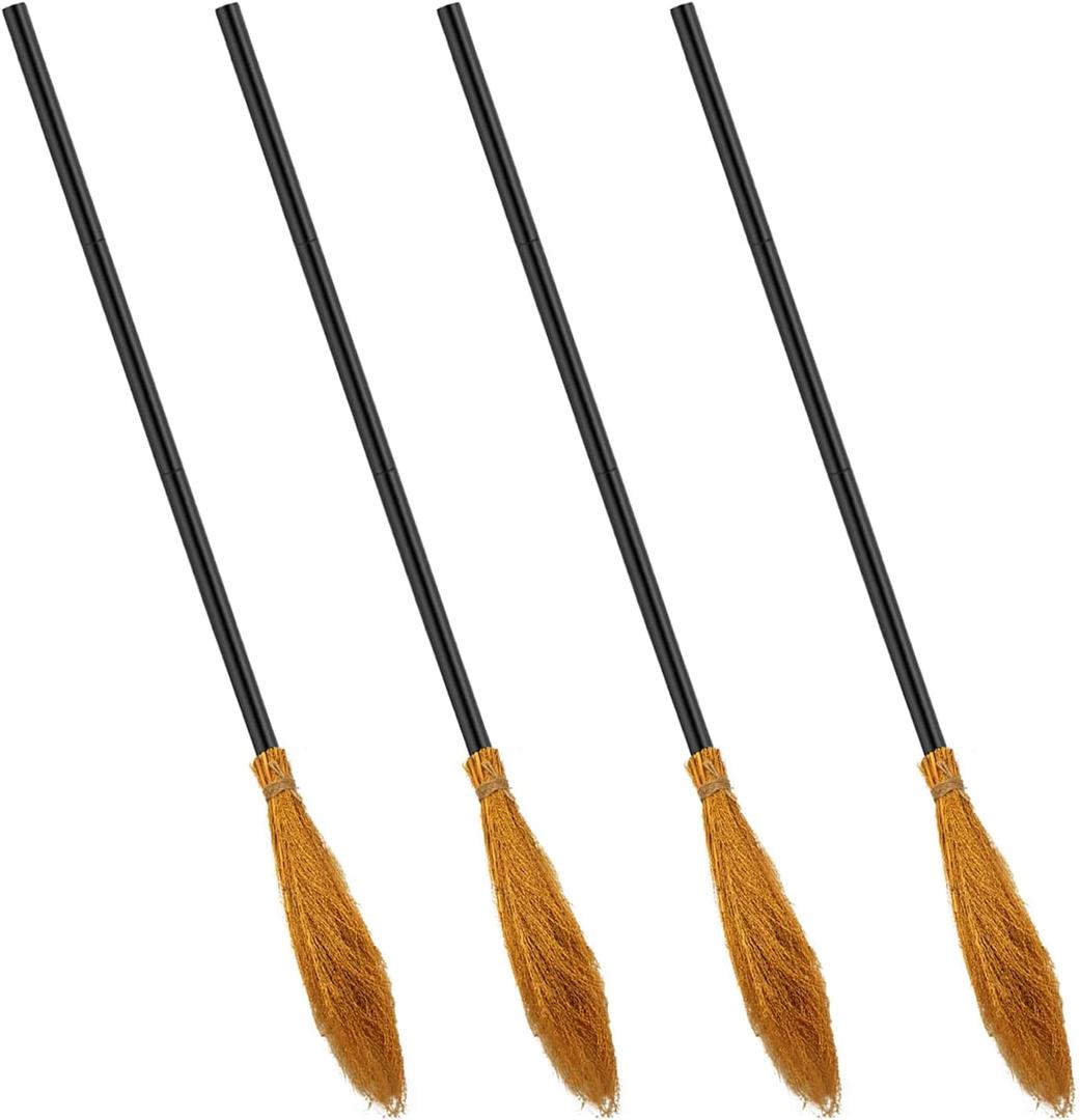 4 Pack Halloween Witch Broom Plastic Witch Broomstick Cosplay Broom Props, Realistic Wizard Flying Broom Stick Accessory for Costumes