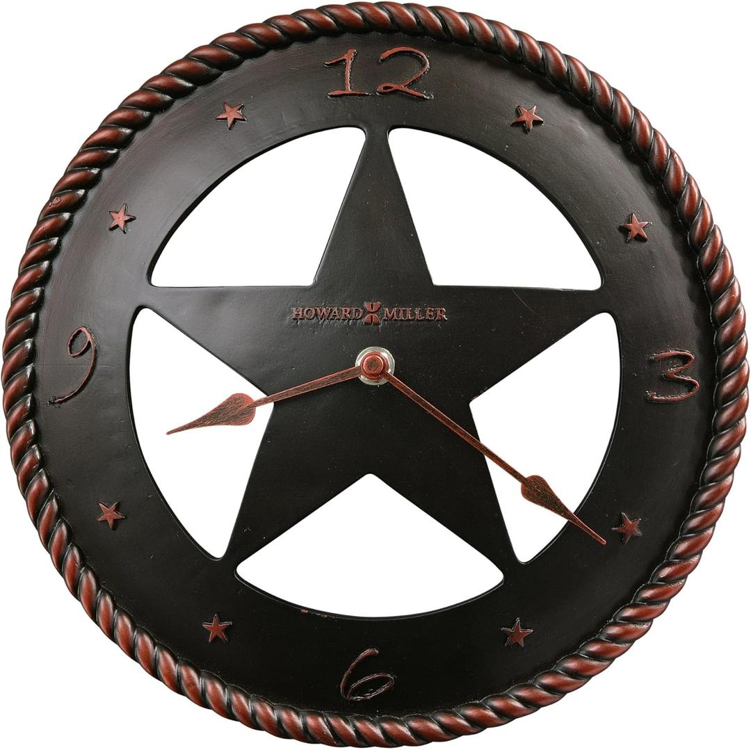 Howard Miller Maverick Western Wall Clock  Rustic Star Design, Rope Edge, Oil Rubbed Bronze Finish, Silent Quartz, Battery Operated, Perfect for Farmhouse or Southwestern Home Decor