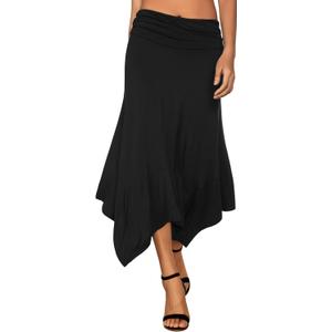 DJT Women's Flowy Handkerchief Hemline Midi Skirt (Medium, Black)
