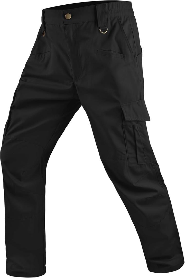SWISSWELL Tactical Pants for Men Water Resistant Ripstop Elasticated Waist Work Cargo Pant with 8 Pockets for Hiking Construction Black 32×30, Black