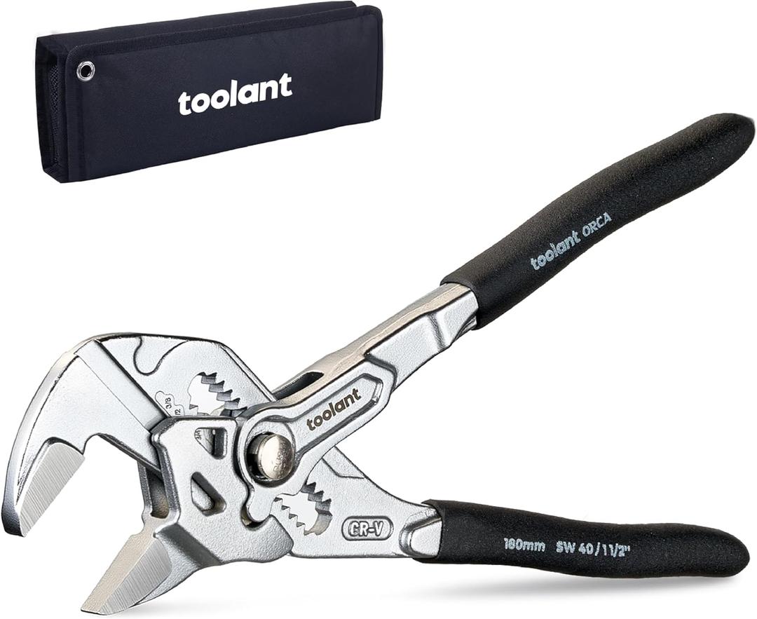 toolant 7-Inch Chrome Plated Pliers Wrench, CR-V Adjustable Wrench with Anti-Rust Coating, Smooth Parallel Jaws, Rubber Anti-Slip Grip and Storage Pouch for Home Repair, Plumbing, Nuts, Water Pipes